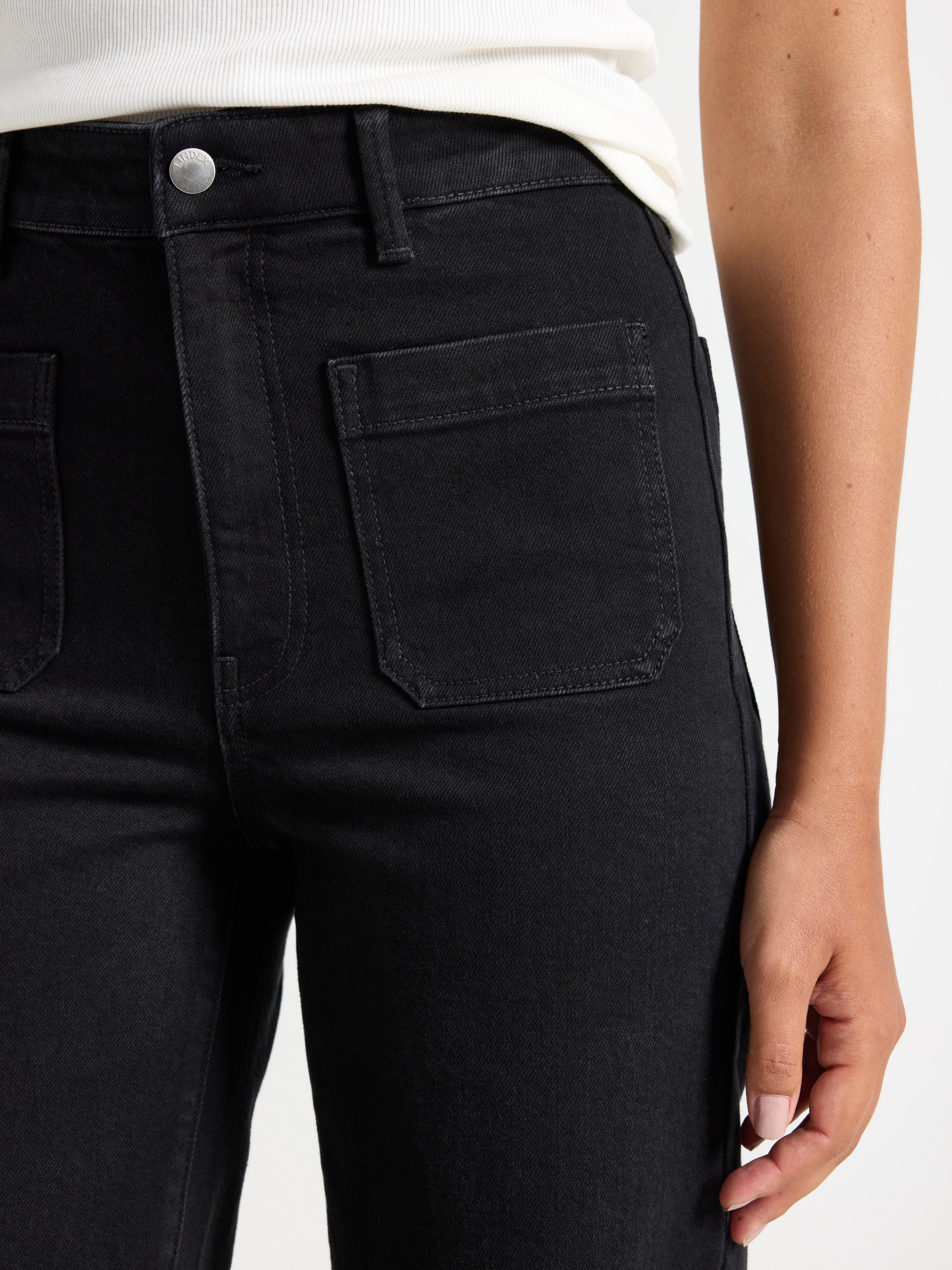 BREDE jeans med høy midje og lett stretch i svart denim