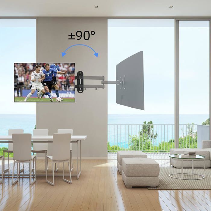 Suporte de parede para TVs de 13 a 32 polegadas, com telas planas ou curvas, rotação de 360°, inclinação de 20° e padrão VESA 75x75 / 100x100mm.