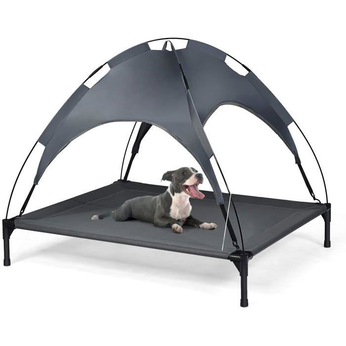 Cama para perros COSTWAY con patas y dosel, estructura de acero, para interior/exterior, 105 x 87 x 89 cm, tejido de poliéster, capacidad de carga de 20 kg.