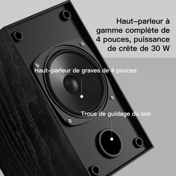 Enceinte bibliothèque active - SVATV - 2x30W - Prise Jack - Double entrée RCA - Structure en bois - Noir - 4