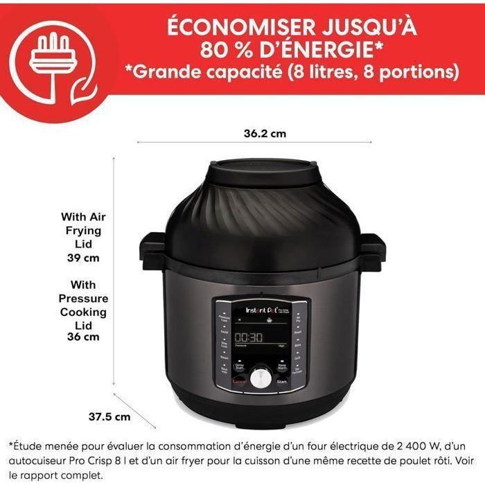 Instant Pot Pro Crisp 11-i-1 elektrisk multikoker - svart rustfritt stål, 1500 W, 7,6 L - Instant Pot