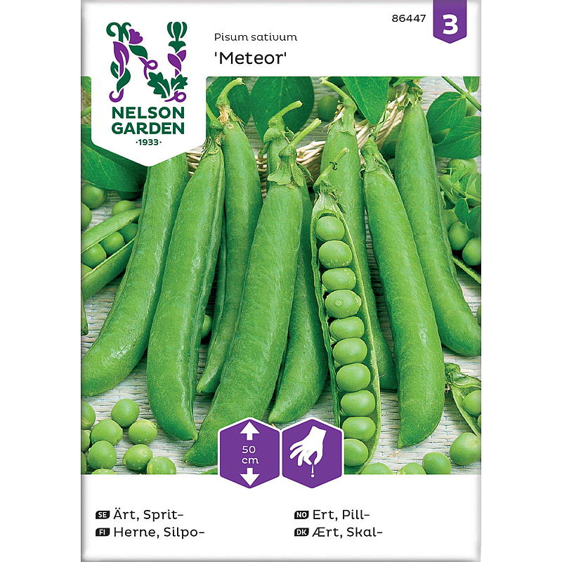Semillas de jardín Nelson, pastillas de guisantes, Meteor, bajo