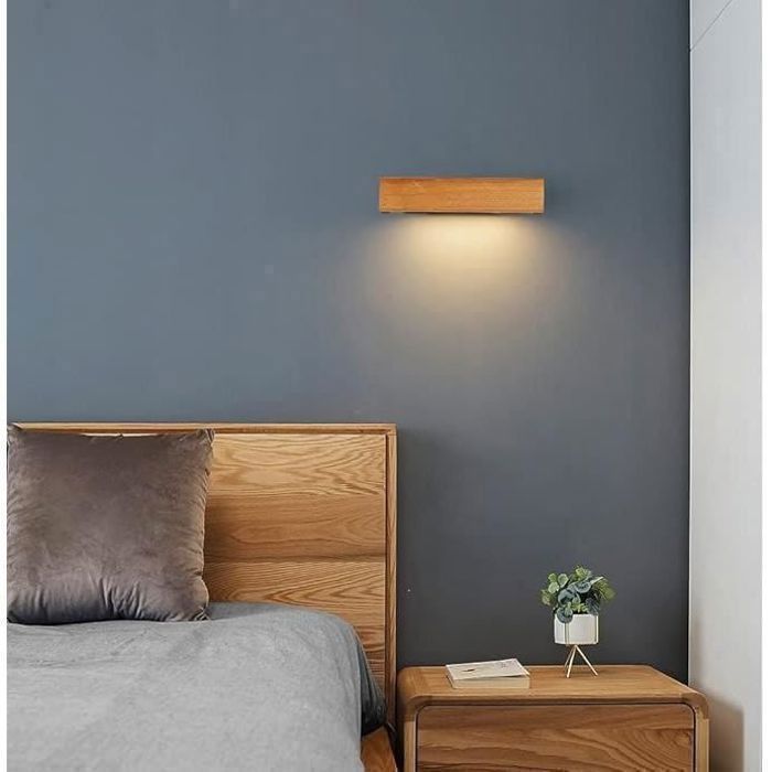 DELIPOP  Applique Murale LED – 4W luminaire mural interieur en bois – 360° Rotatif – 3000K blanc chaud Lampe – Bois Massif - Noir