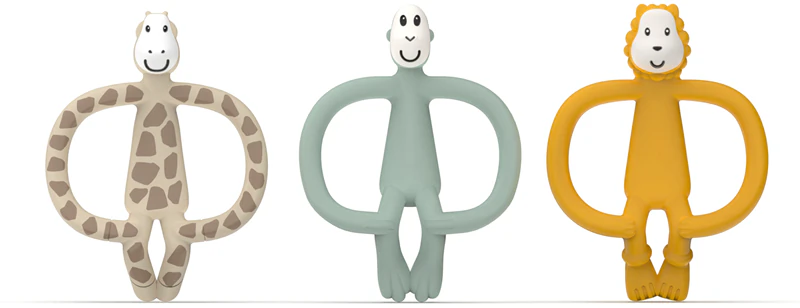 Conjunto de Mordedores Matchstick Monkey com Girafa Gigi, Leão Luda e Macaco Mint