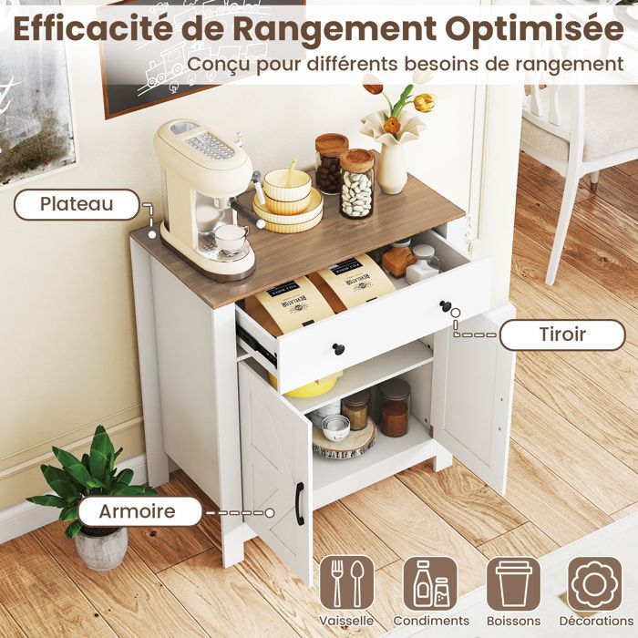 COSTWAY Kitchen Buffet with Drawer, 5-Tier Adjustable Shelf, 2 Doors, Storage Unit for Dining Room, Living Room, Office