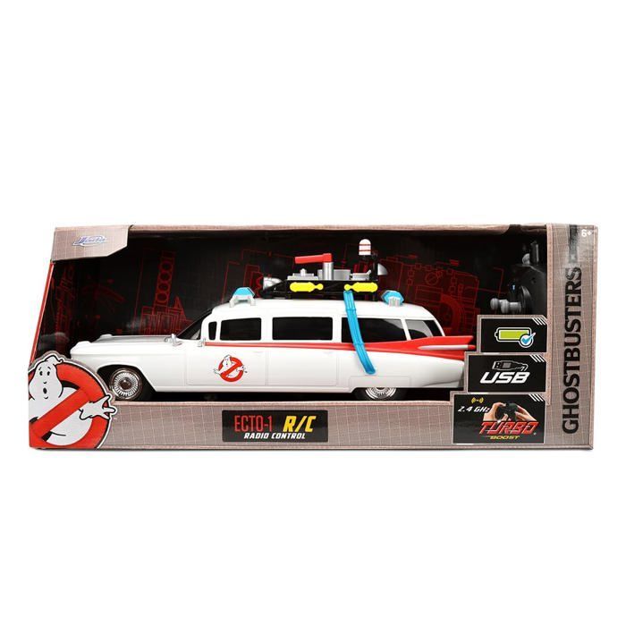 Voiture radiocommandée SOS Fantôme - Jada - Ecto-1 - 1/16 - Fonction turbo - Pilotage complet - 38x16x13 cm