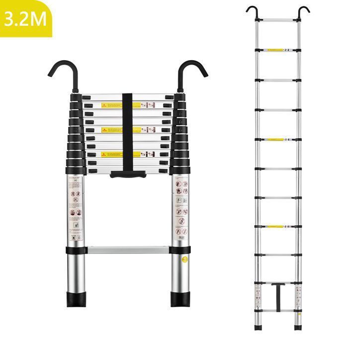 Telescopische ladder - STANEW - 3,2 m - Aluminium - Draagvermogen 150 kg - Afneembare haak