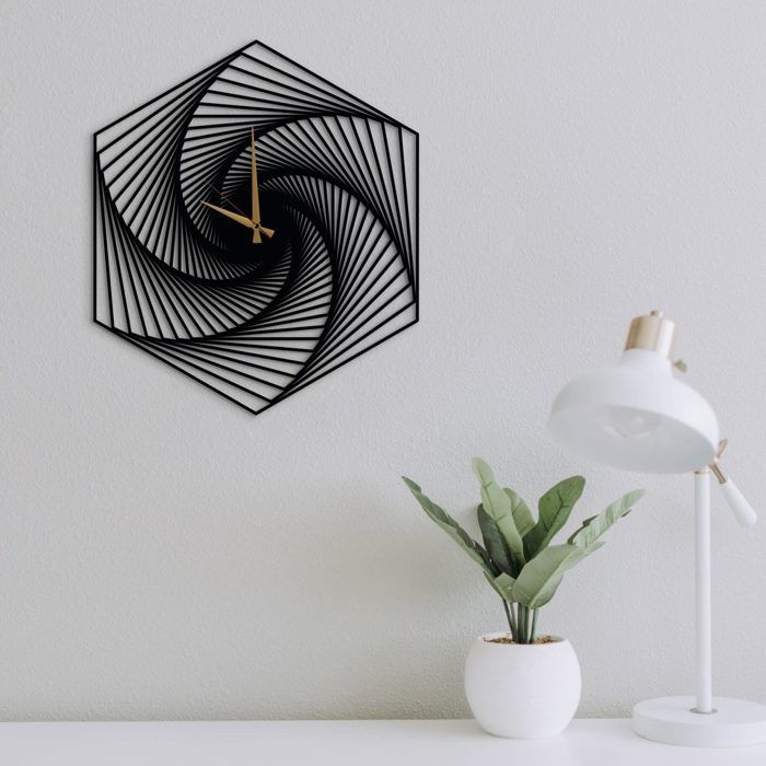 Wall Clock - DEKORY - Spiral Hexagon - 70 cm - Steel - Matte Black - 3D Effect