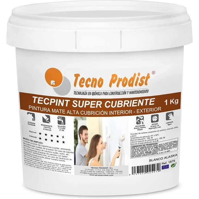 TECPINT SUPER CUBRIENT de Tecno Prodist - Peinture à base d'eau, extérieur et intérieur, couverture, lavable 1 Kg - Blanc
