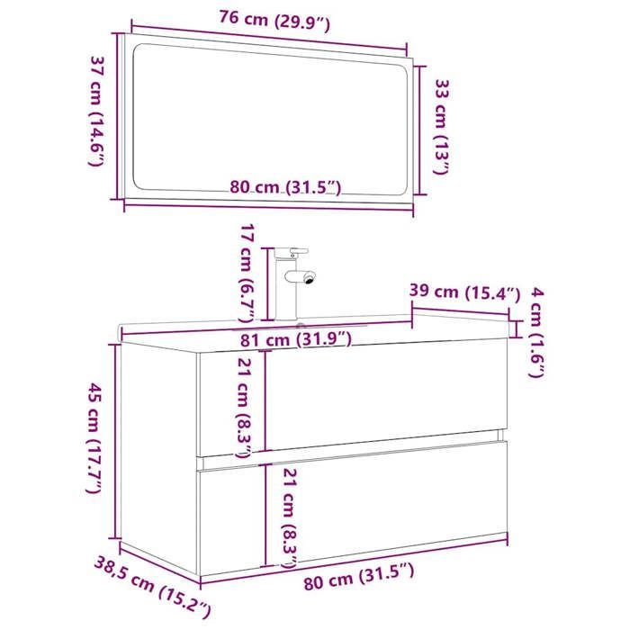 vidaXL 3-teiliges Badezimmermöbelset, Holzwerkstoff, 3328939