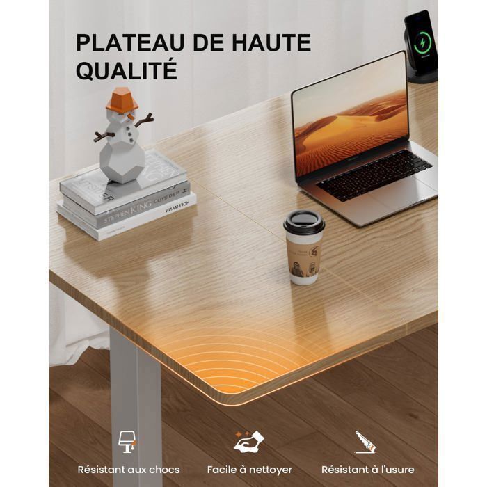 Scrivania elettrica HLONONE regolabile in altezza, 120 x 60 cm, con presa di corrente integrata e porta USB, colore legno.