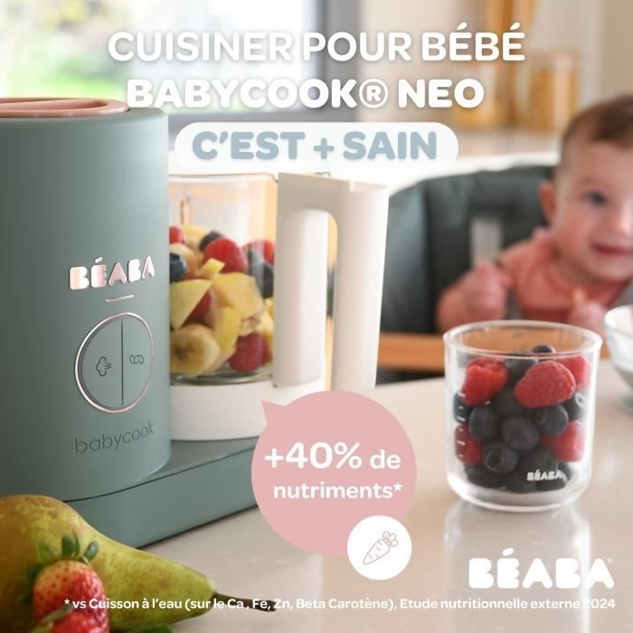 BÉABA - Babycook Neo, 6-in-1 Steamer - Made in France - Glass Bowl - XL Capacity - Eucalyptus