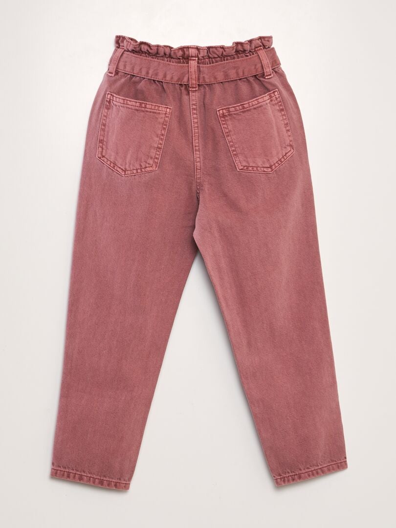 Jeans met elastische tailleband en mom fit-model - ROOD