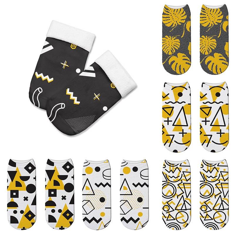 Modne damskie nowe skarpetki z nadrukiem 3D, krótkie skarpetki damskie z nadrukiem Harajuku, zabawne, bawełniane i swobodne, unisexowe skarpetki do kostki Calcetines