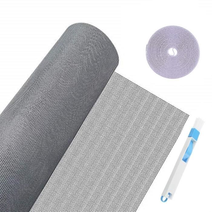 Moustiquaires de Fenêtre Gris 150 x 500cm Maille en Nylon Anti Insecte avec Bande Auto-Adhésive et Brosse