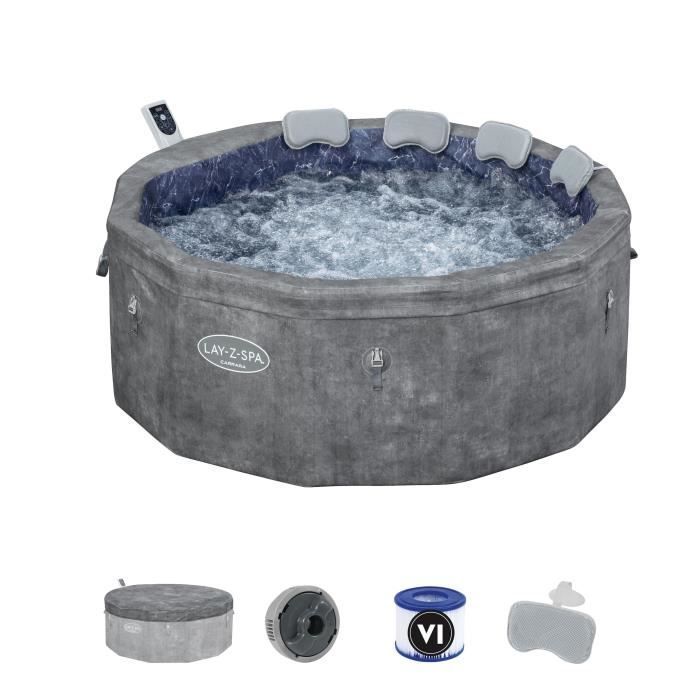 Spa gonflable BESTWAY - Lay-Z-Spa Carrara - 140 airjets - 170 x 65 cm - 4 à 6 places - Rond (couverture, cartouche, 4 appuie-tête)