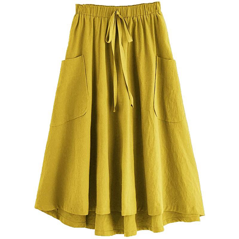 Jupe midi plissée trapèze taille haute décontractée pour femme avec poche