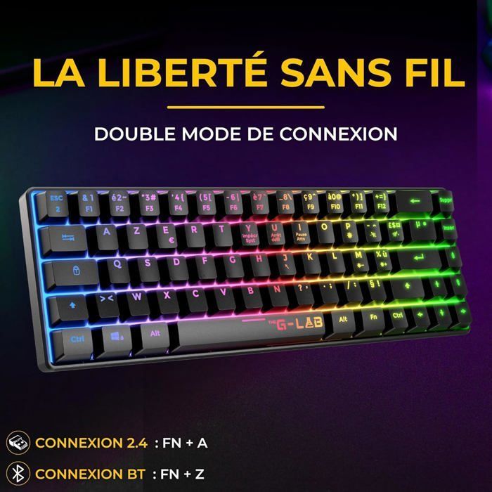 Tastiera da gioco wireless al 60% - ZGEER - Keyz Hydrogen Wl - Tripla modalità: 2,4 GHz, Bluetooth, USB - Digitazione silenziosa