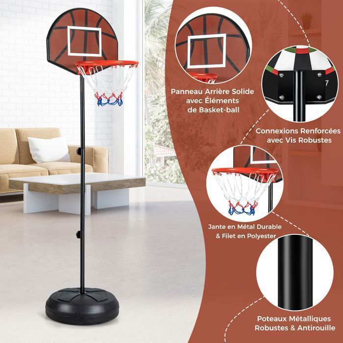 Aro de baloncesto y diana 2 en 1 COSTWAY - Altura ajustable de 130 a 180 cm - Tablero de doble cara - Base rellenable