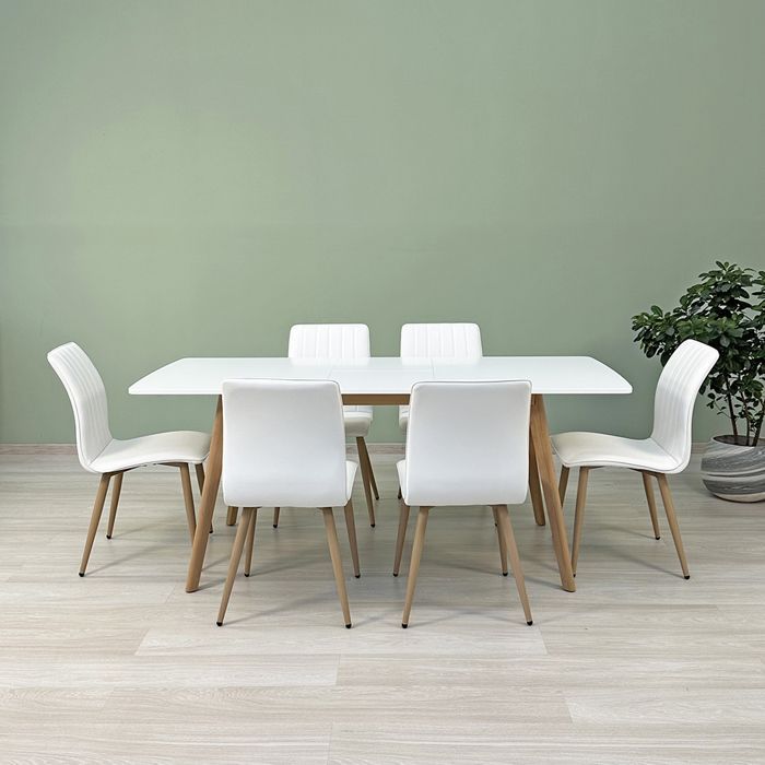 Set repas - RUBEN - Table extensible - 6 chaises TANIA - Similicuir - Design scandinave