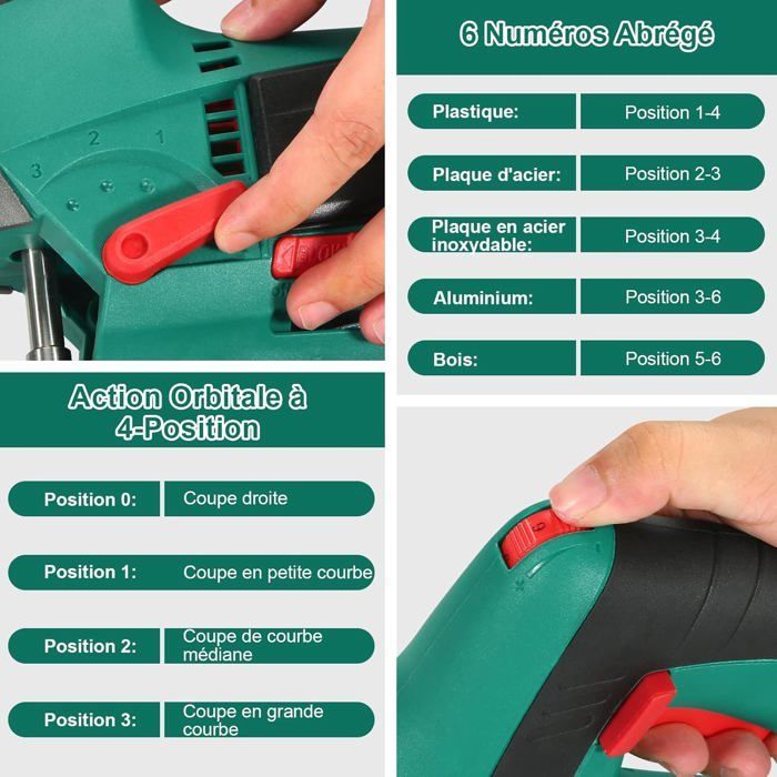HYCHIKA Jigsaw - 800W - 6 Adjustable Speeds - 4 Cutting Modes - With 6 Saw Blades