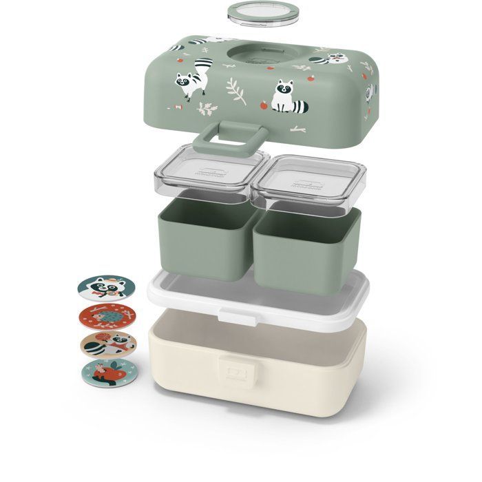 Children's Lunch Box - MONBENTO - 3 Compartments - BPA Free - MB Tresor Raccoon