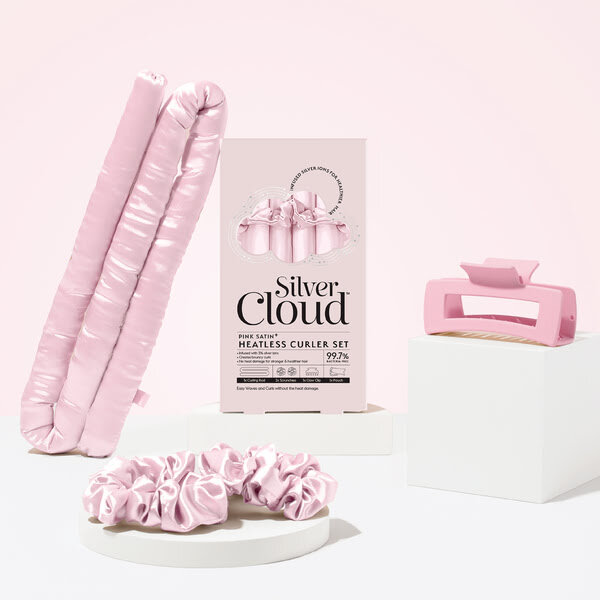 Set de rizadores sin calor de satén rosa nube plateada