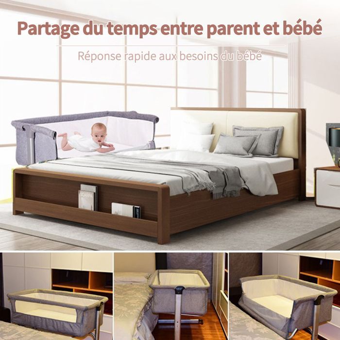 3-in-1 Co-Sleeping Crib - BELFOYER - with Mattress and Mosquito Net - for Babies 1 to 3 Years Old - Foldable and Mobile Crib - Grey