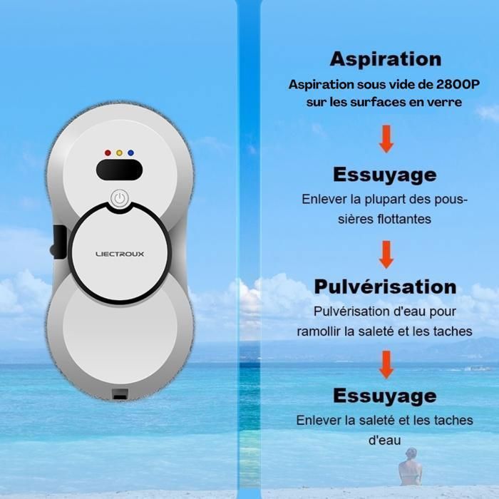 LIECTROUX HCR-10 Weißer Fensterputzroboter – 2800 Pa – 30 ml Wassertank – Autoreinigung – Autonomer, intelligenter Fensterputzroboter