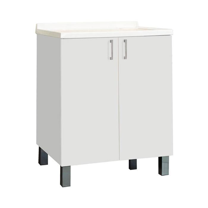 Mobile lavanderia 60x60 con lavabo in metacrilato e 2 ante bianche