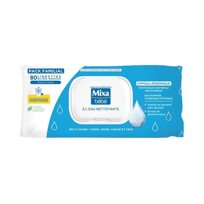 Mixa Lingettes Bébé à l’Eau Nettoyante x80
