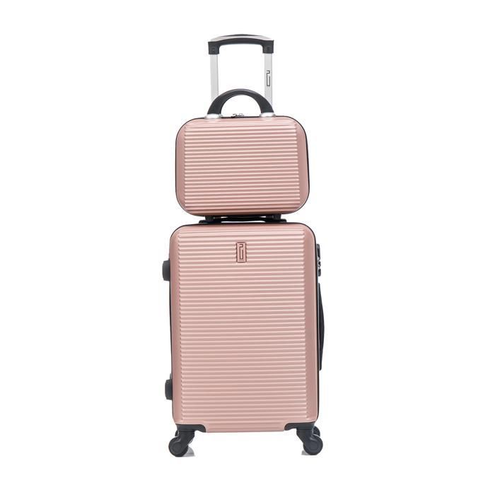 Valigia da cabina 55x35x25cm con beauty case | Valigia da weekend CELIMS | ABS | Lucchetto | 4 ruote a 360° | Oro rosa