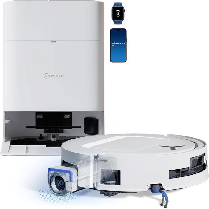 ECOVACS DEEBOT T80 OMNI Aspirateur Robot  laveur, 18 000 Pa, Nettoyage automatique instantan OZMO ROLLER, 75℃ Lavage