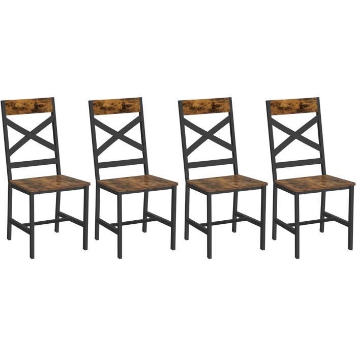 Sedie da pranzo VASAGLE, set da 4, sedie da cucina, struttura in acciaio, ergonomiche, marrone rustico e nero