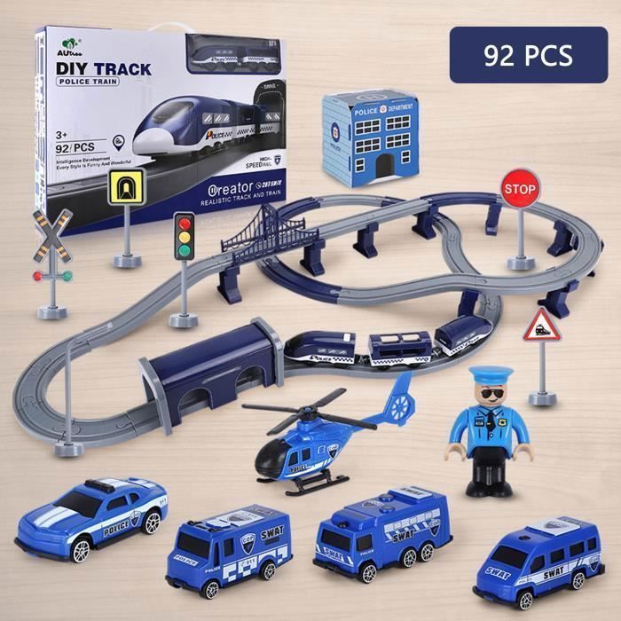 Speelgoedauto's, 92-delige elektrische treinset, zelfbouw, magnetische koppeling, met figuurtjes, voor jongens en meisjes van 3-12 jaar