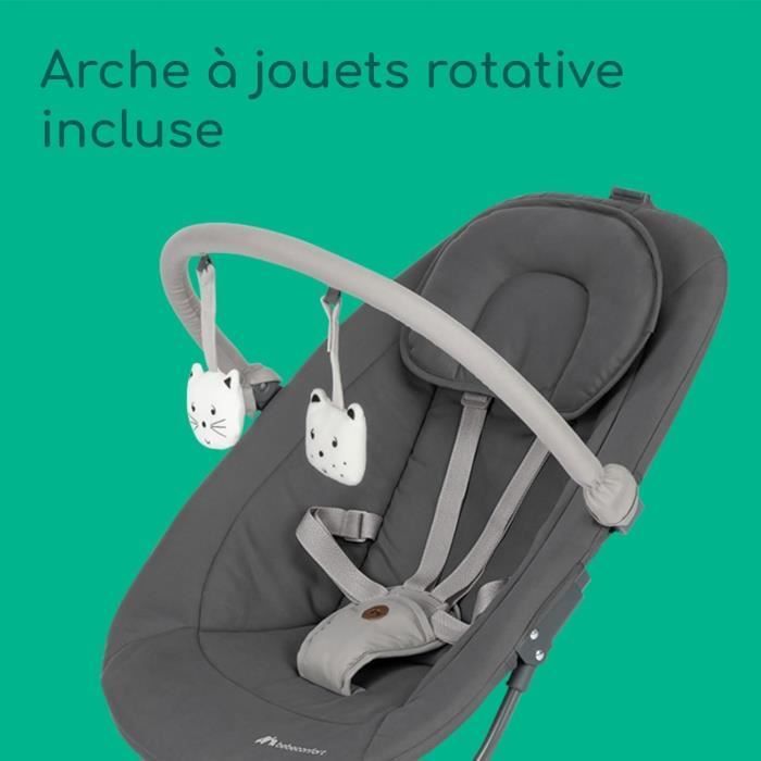 BEBECONFORT JOLANA, Cadeira de balanço para bebês, confortável, com sensor de movimento, de 0 a 9 meses (9 kg) GRAFITE TINTA