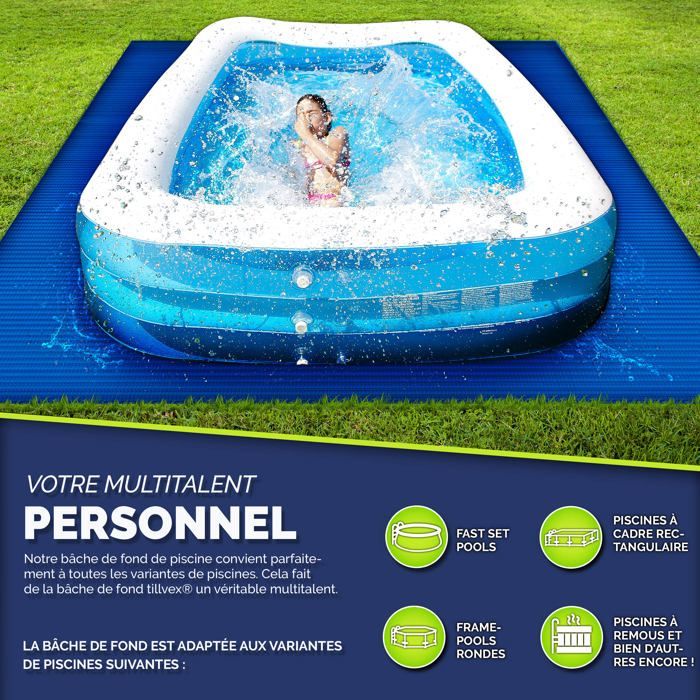 Alfombrilla para piscina tillvex® 295x206cm | Alfombrilla para piscina elevada | Rectangular y redonda | Protector de suelo para piscina