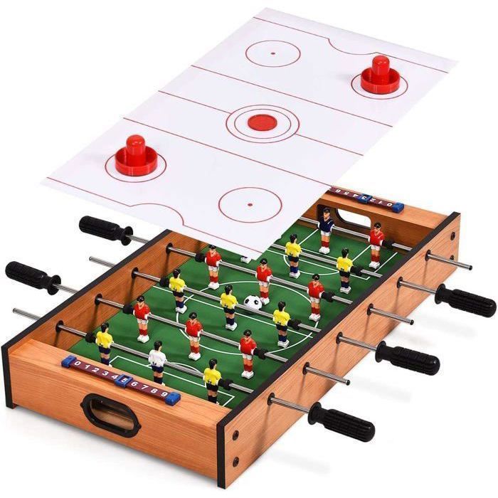 Mesa multijuegos 2 en 1: Futbolín, hockey de aire, 2 palos de hockey, 2 discos, 2 marcadores - Adultos/Niños
