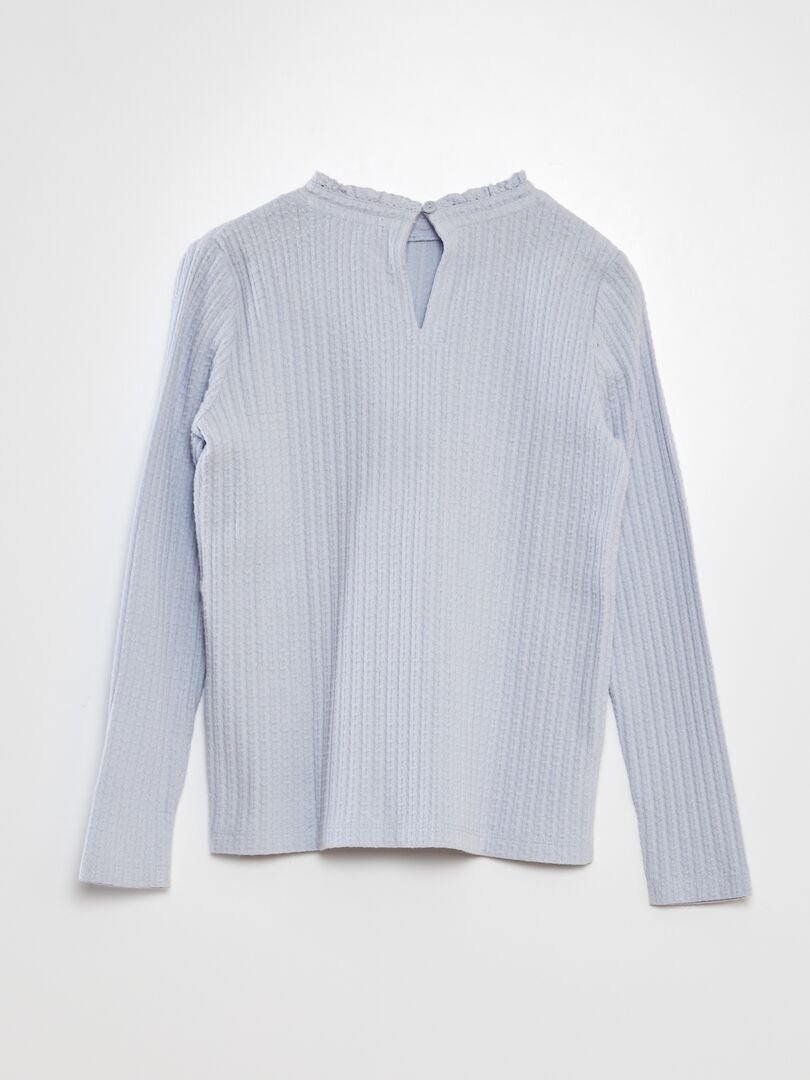 Gebreid T-shirt met puntknoopsluiting - BLAUW