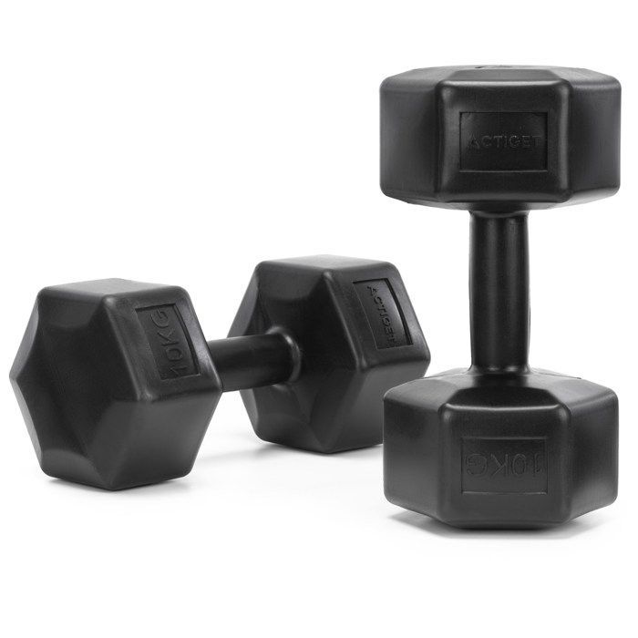 Mancuernas hexagonales ACTIGET de 2 x 10 kg para ejercicios de fitness, pesas, juego de 2, negras