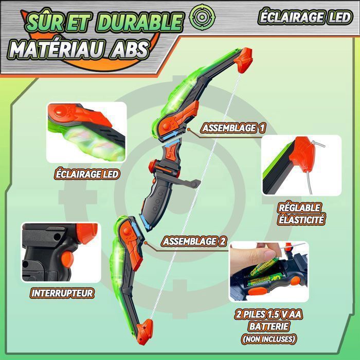 Conjunto de arco e flecha - AIMUIVEI - 2 arcos - 20 flechas com ventosa - 2 alvos - 6 garrafas de plástico