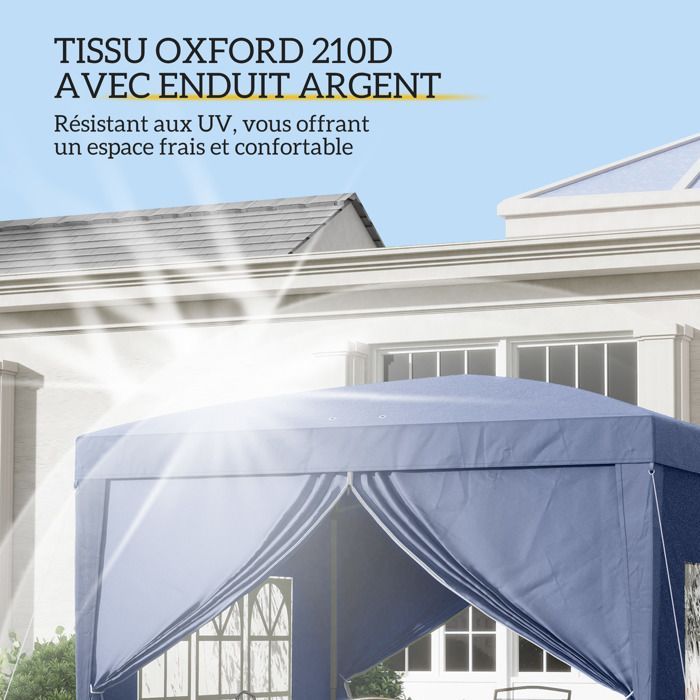 Garden gazebo - Outsunny - pop-up folding party tent with 4 removable walls - steel - 3x3m - blue