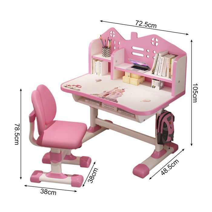 Ensemble bureau et chaise pour enfant,réglable en hauteur,avec étagère et tiroir,couleur rose,105x72,5x48,5cm