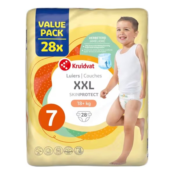 Kruidvat XXL пелене, повољно паковање, величина 7 (18+ кг), 28 комада
