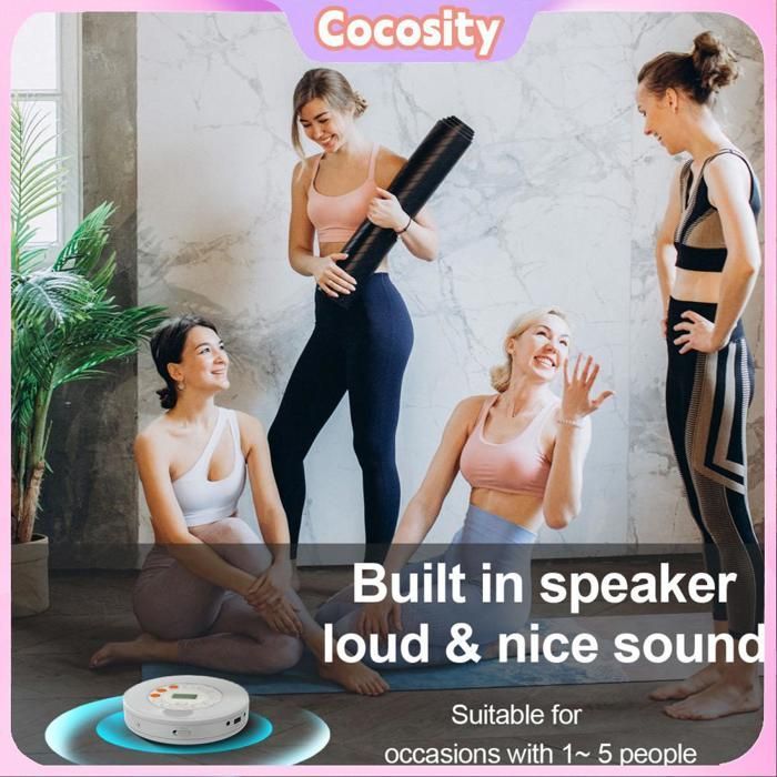Lettore CD Cocosity con altoparlante, lettore CD portatile, lettore CD da tavolo ricaricabile da 2000 mAh per lettori video