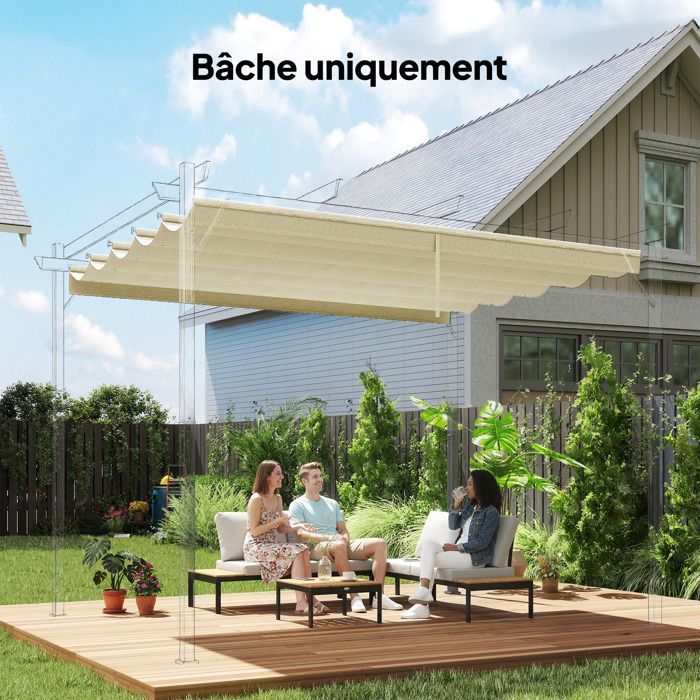 x 3 m Pergola-/Pavillonüberdachung – Outsunny – Einziehbar – Nur Überdachung 250 x 255 cm – Creme