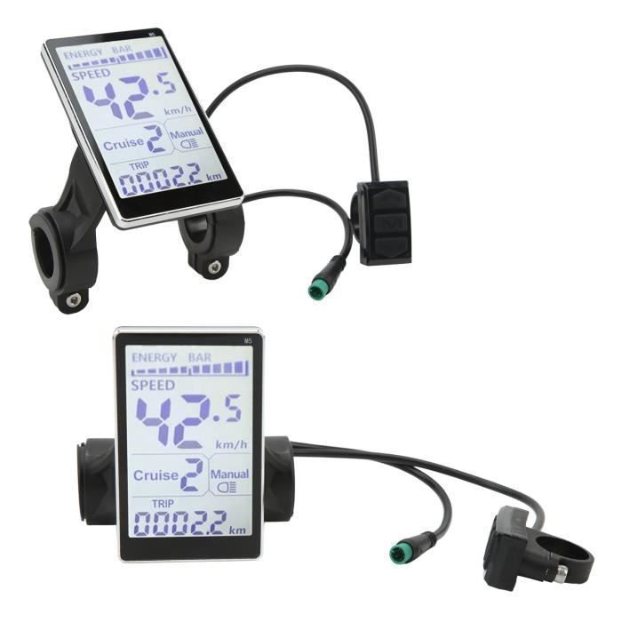 Computador para bicicleta elétrica VINGVO com tela LCD - 5 pinos 24V 36V 48V 60V - Design à prova d'água e durável - Branco