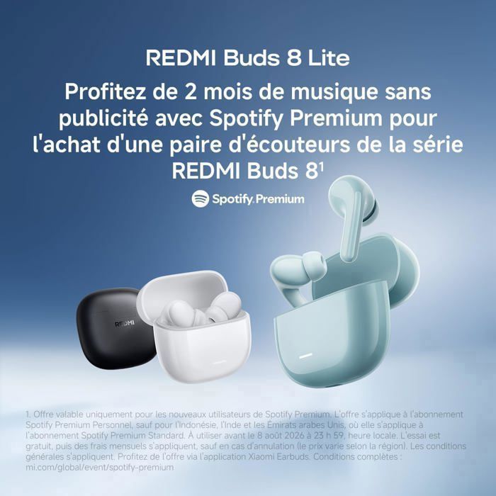 Auriculares intrauditivos inalámbricos Bluetooth XIAOMI REDMI Buds 8 Lite, con cancelación activa de ruido de 42 dB. Color negro.