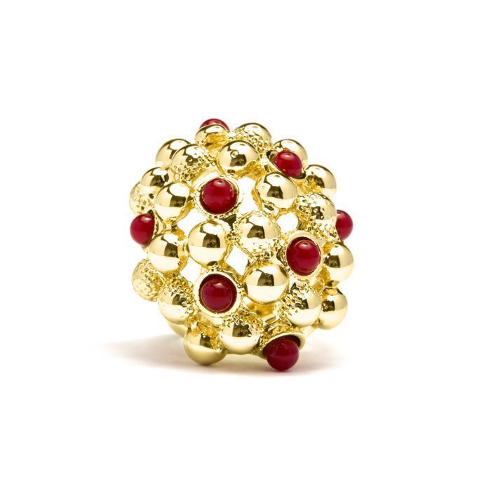 Ring - LUXENTER - Xiglor - 18k yellow gold finish - Coral stone - Women's