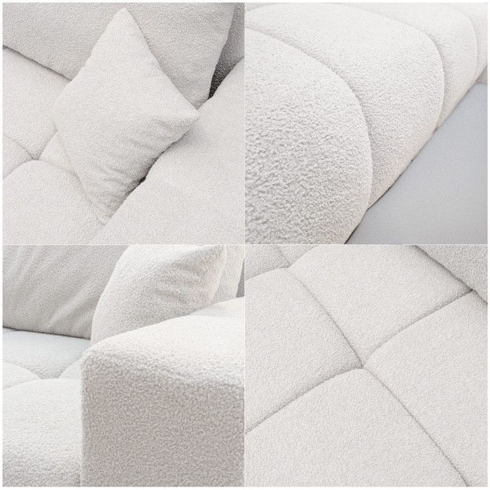 Sofá esquinero reversible OFI - 5 plazas - Sofá convertible con almacenamiento - Tejido suave al tacto - Color crema